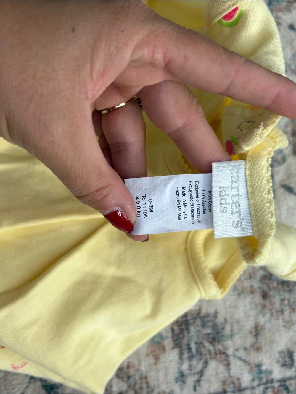 Yellow Vintage Carters 0/3m Baby Girls' Sleeveless Fruit Appliqué Onesie Dress